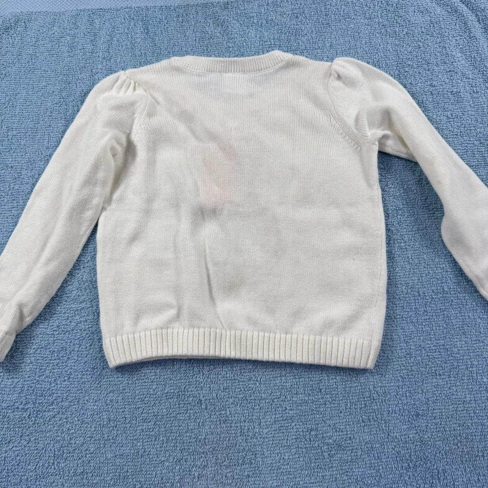 Gymboree Girls White Cotton Knit Bunny Rabbit Sweater Teal Bow 2T